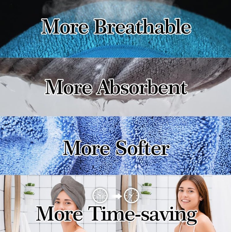YoulerTex Ultra Plush Microfiber Hair Towel Wrap for Women  2 Pack 10 inch X 26inch Purple  Ultra Absorbent Twist Hair Turban Drying Cap Hair Wrap  for Drying Curly  Long & Thick Hair (Blue) - Image 4
